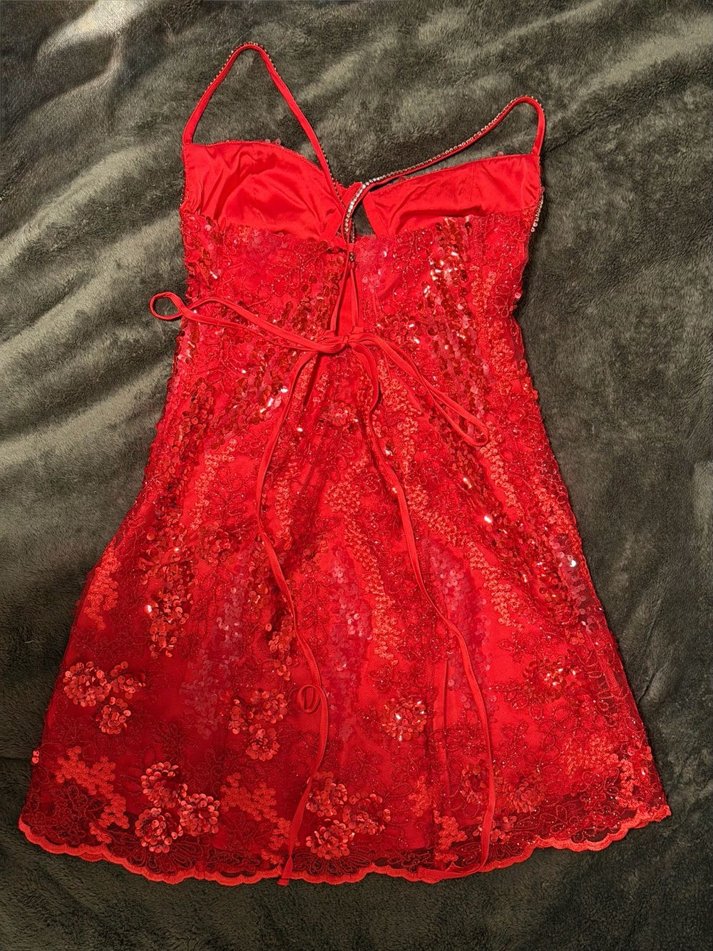 For Love And Lemons Ruby Red Sequin Lace Mini Dress - Picture 4 of 7
